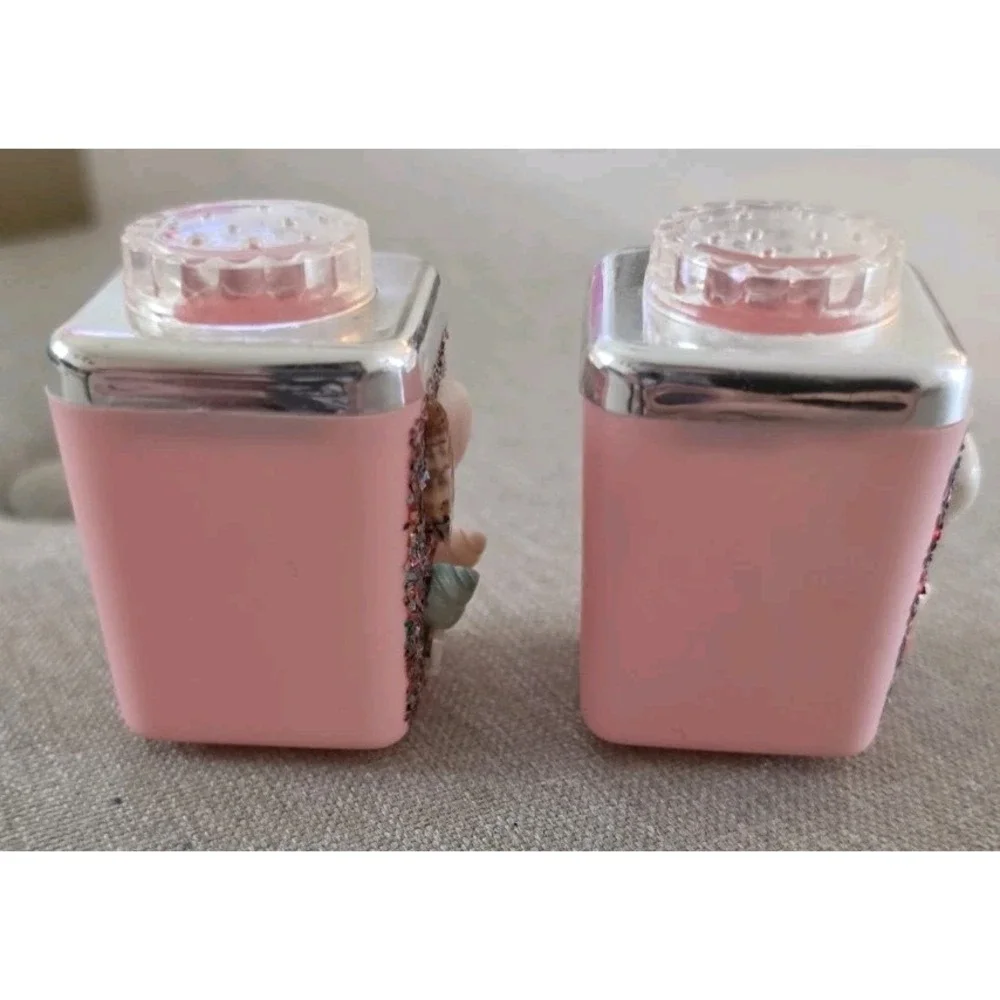Vtg 1950s Pink Glitter Seashell Salt Pepper Shakers Longville Minn Coastal Beach